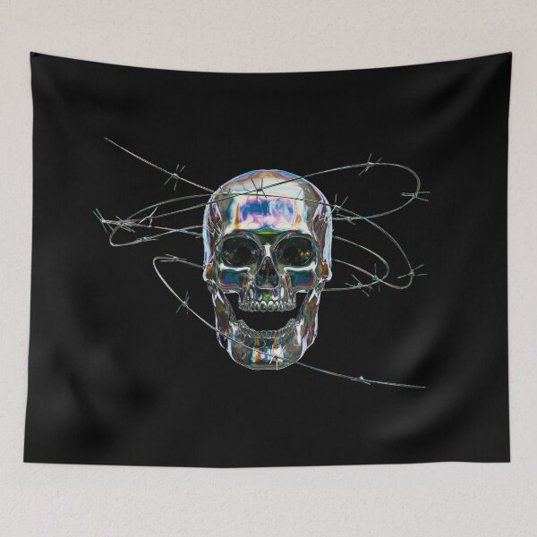 Item preview, Crystal Skull Wrapped in Barbed Wire – Iridescent Gothic Art designed and sold by BuckaBaby.
