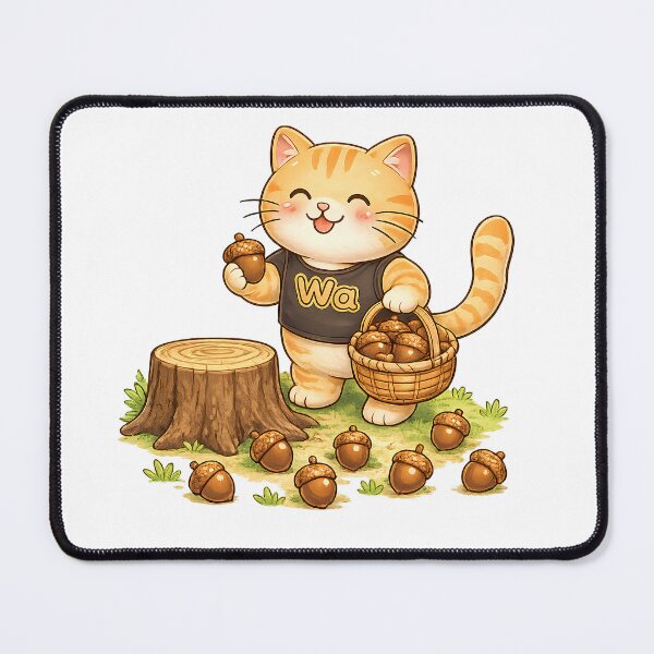 Item preview, Kawaii Orange Cat Gathering Acorns Cute Cartoon Animal Design designed and sold by Wawa5656.