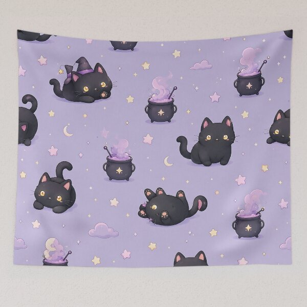 Item preview, Kawaii Black Cat Stars Night Pattern designed and sold by Thai Vibe Studio.