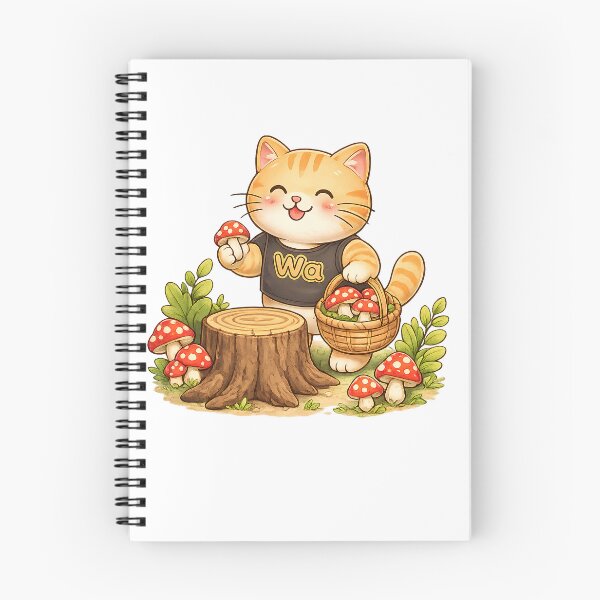 Item preview, Kawaii Orange Cat Collecting Mushrooms Cute Cartoon Animal Design designed and sold by Wawa5656.