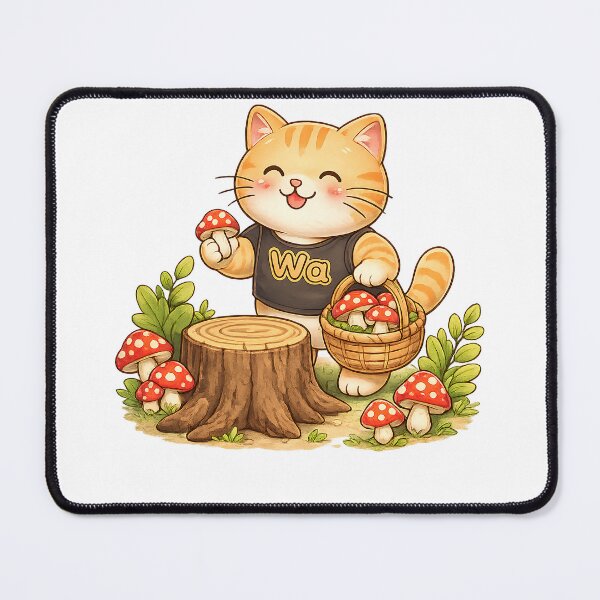 Item preview, Kawaii Orange Cat Collecting Mushrooms Cute Cartoon Animal Design designed and sold by Wawa5656.