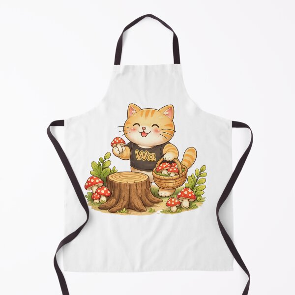 Item preview, Kawaii Orange Cat Collecting Mushrooms Cute Cartoon Animal Design designed and sold by Wawa5656.