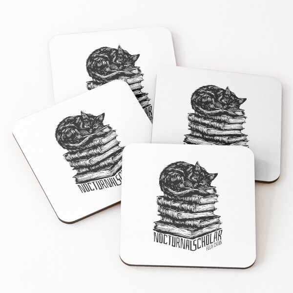 Item preview, Nocturnal Scholar Cat Sleeping on Books - Vintage Linocut Dark Academia designed and sold by cyareq.