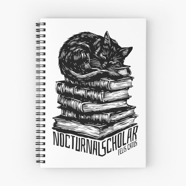 Item preview, Nocturnal Scholar Cat Sleeping on Books - Vintage Linocut Dark Academia designed and sold by cyareq.
