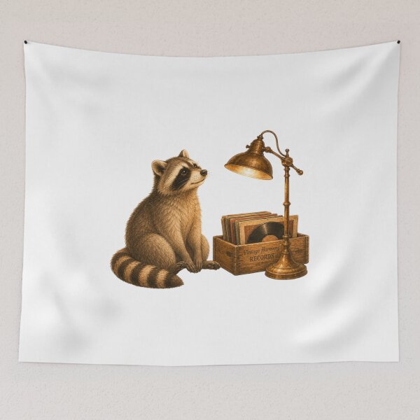 Item preview, Retro Raccoon Vinyl Records Crate Music Lover Art designed and sold by AQUILAKREO.
