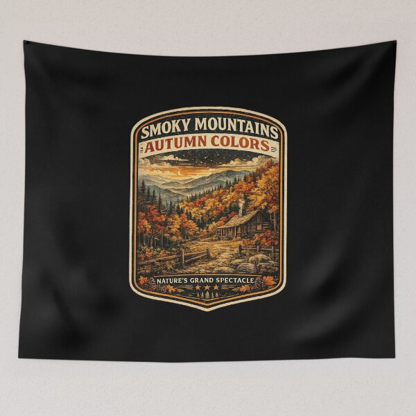 Item preview, Smoky Mountains Autumn Vintage Travel Poster | Retro Fall Foliage Cabin Art designed and sold by Globalcitytees.