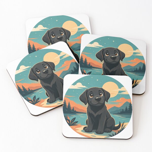 Item preview, Adventurous Black Labrador – Retro Illustration of a Dog by a Mountain Lake designed and sold by Goodthingstree.