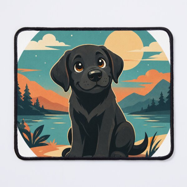 Item preview, Adventurous Black Labrador – Retro Illustration of a Dog by a Mountain Lake designed and sold by Goodthingstree.