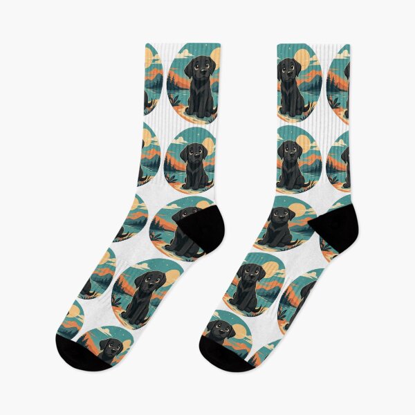Item preview, Adventurous Black Labrador – Retro Illustration of a Dog by a Mountain Lake designed and sold by Goodthingstree.