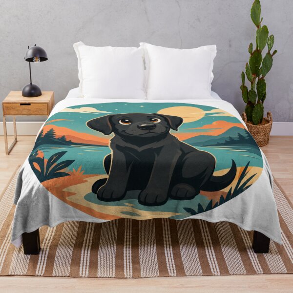 Item preview, Adventurous Black Labrador – Retro Illustration of a Dog by a Mountain Lake designed and sold by Goodthingstree.