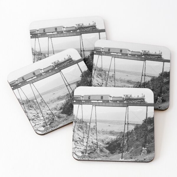 Item preview, 1880 high railroad bridge near Buena Vista, Colorado with railway train vintage black and white fine art print photograph  designed and sold by Astrid Arkhangelsky.