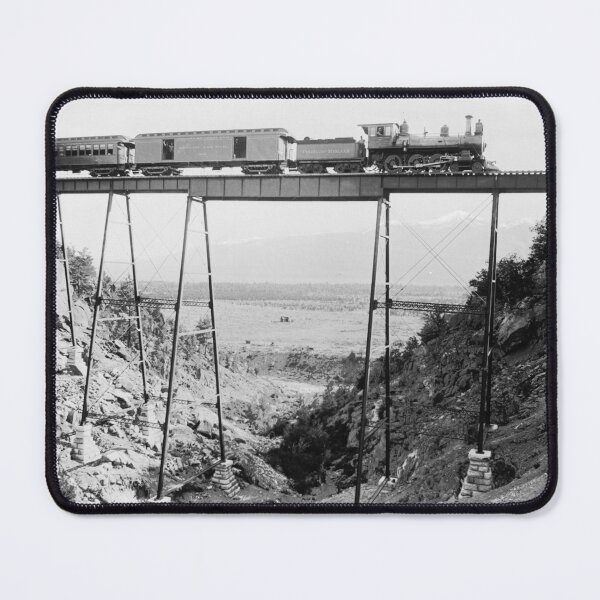 Item preview, 1880 high railroad bridge near Buena Vista, Colorado with railway train vintage black and white fine art print photograph designed and sold by Astrid Arkhangelsky.