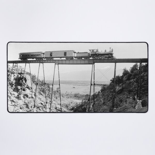 Item preview, 1880 high railroad bridge near Buena Vista, Colorado with railway train vintage black and white fine art print photograph designed and sold by Astrid Arkhangelsky.