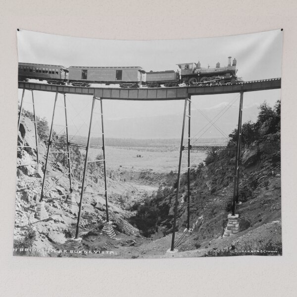 Item preview, 1880 high railroad bridge near Buena Vista, Colorado with railway train vintage black and white fine art print photograph  designed and sold by Astrid Arkhangelsky.