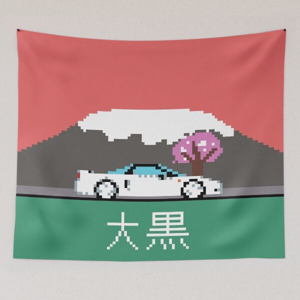 Item preview, Retro JDM Sports Car with Mount Fuji and Cherry Blossom designed and sold by OpenTabsDesigns.