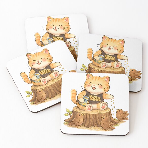 Item preview, Kawaii Orange Cat Feeding Birds Cute Cartoon Animal Design designed and sold by Wawa5656.