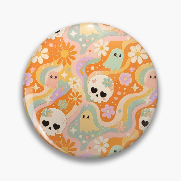 Item preview, Retro 70s Wavy Daisy Skull Pattern designed and sold by Thai Vibe Studio.