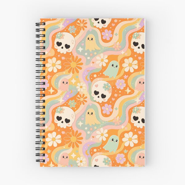Item preview, Retro 70s Wavy Daisy Skull Pattern designed and sold by Thai Vibe Studio.