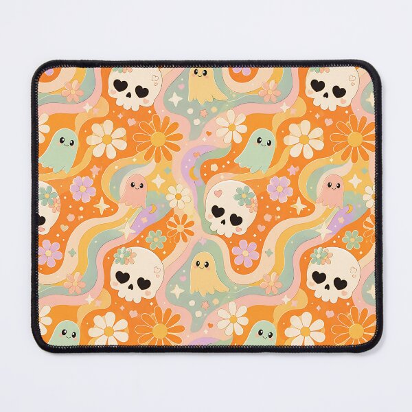 Item preview, Retro 70s Wavy Daisy Skull Pattern designed and sold by Thai Vibe Studio.