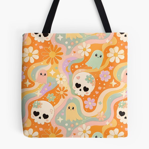 Item preview, Retro 70s Wavy Daisy Skull Pattern designed and sold by Thai Vibe Studio.