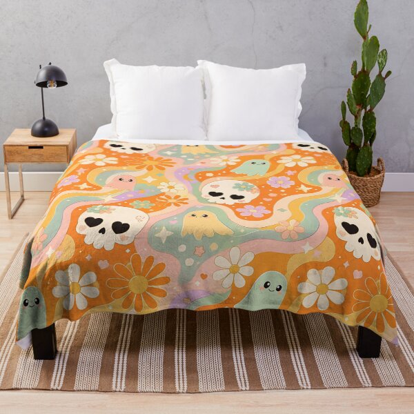 Item preview, Retro 70s Wavy Daisy Skull Pattern designed and sold by Thai Vibe Studio.