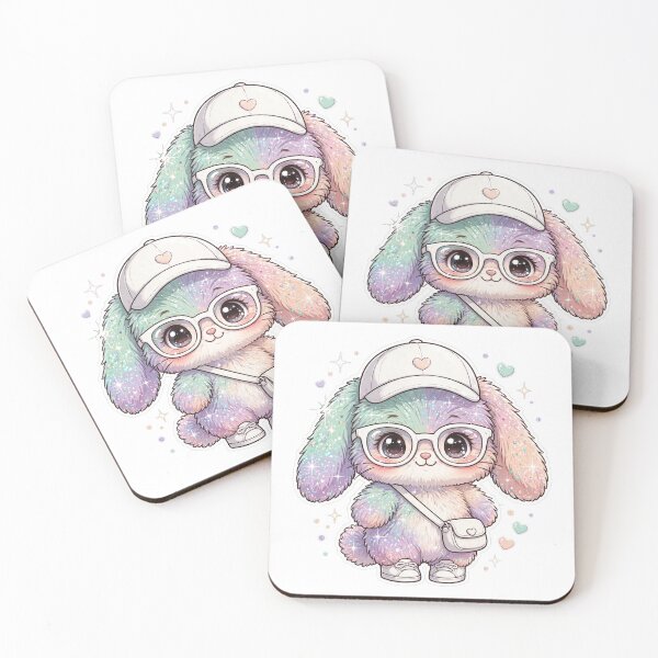 Item preview, Pastel Glitter Bunny - Mint Lavender Peach Ombre Kawaii Fashion Bunny with White Outfit designed and sold by PrettyCrypt.