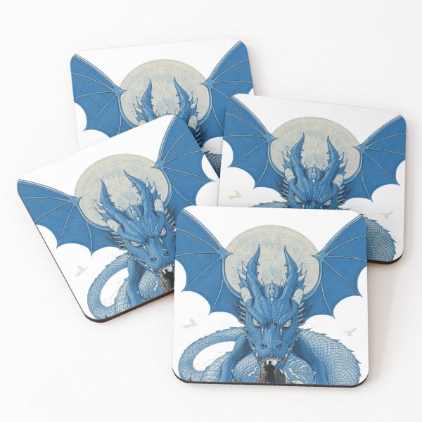 Item preview, Engraved azure blue dragon vintage art designed and sold by MemoryZoneOfficial.