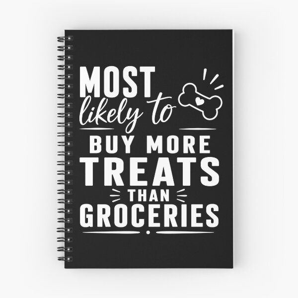 Item preview, Most Likely to Buy More Treats than Groceries (White Text), Quirky Quote | designed and sold by Lotta Luxxa Lifestyle.