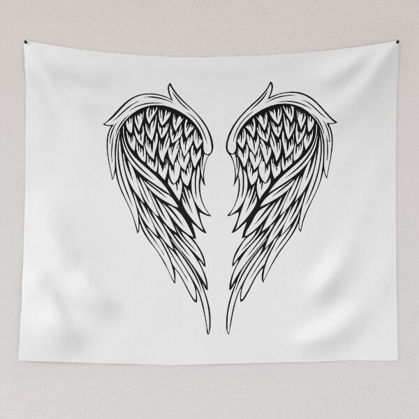 Item preview, Angel Wings Drawing | Black and White Feather Wings designed and sold by ShabanMerch.