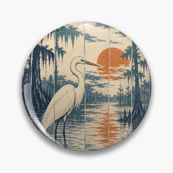 Item preview, Great Egret in the Cypress Swamp Wild Animal Nature Illustration designed and sold by VisualArtsOasis.