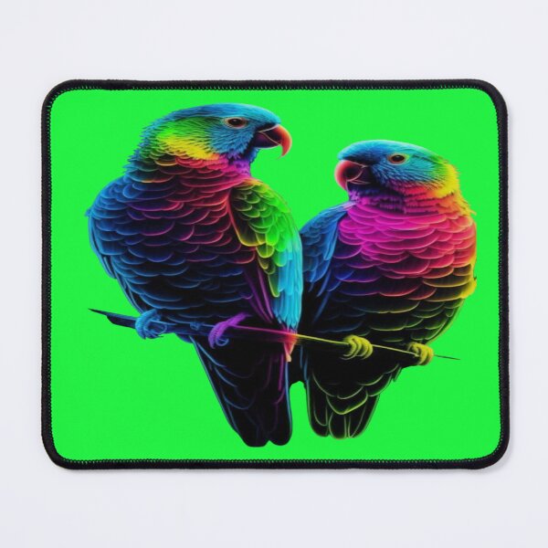 Item preview, The Colorful Duo of Tropical Love, Neon Rainbow Parrots - Pair of Parrots with Multicolored Feathers on a Black Background designed and sold by RAYBIL.