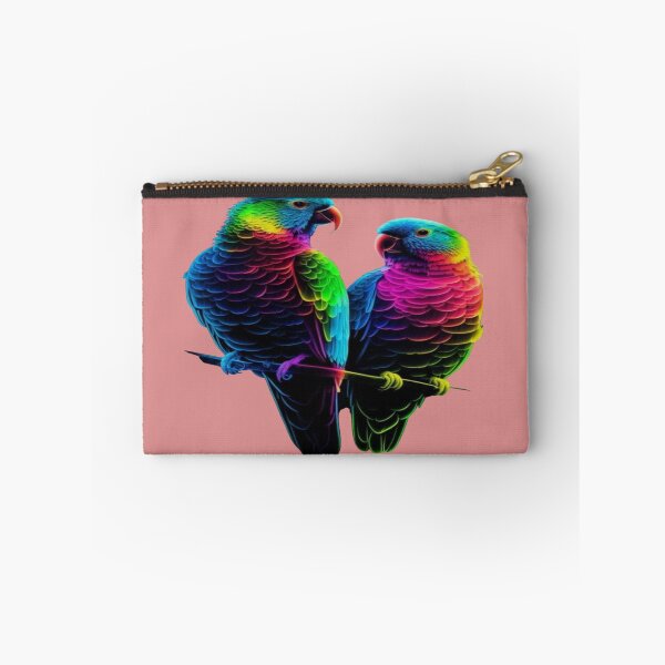 Item preview, The Colorful Duo of Tropical Love, Neon Rainbow Parrots - Pair of Parrots with Multicolored Feathers on a Black Background designed and sold by RAYBIL.