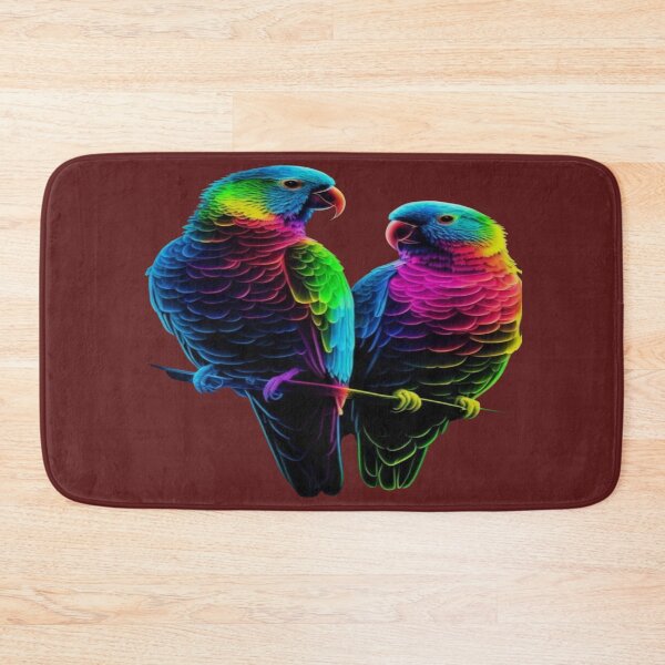 Item preview, The Colorful Duo of Tropical Love, Neon Rainbow Parrots - Pair of Parrots with Multicolored Feathers on a Black Background designed and sold by RAYBIL.