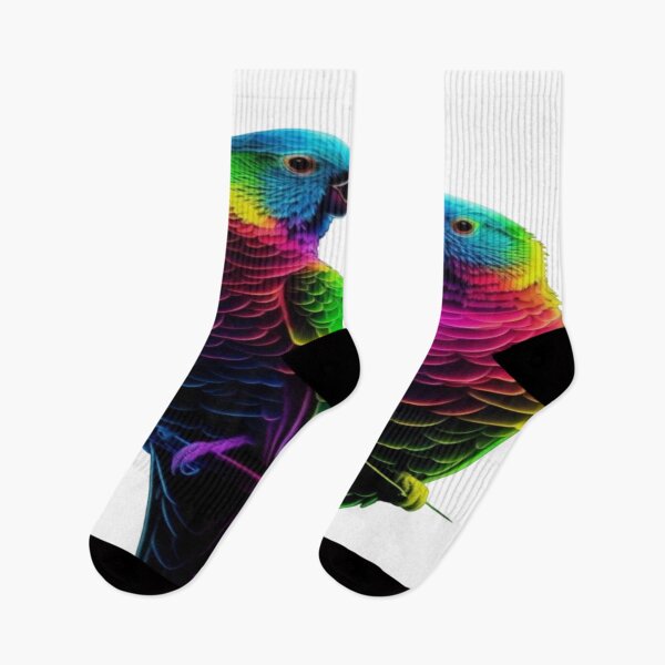 Item preview, The Colorful Duo of Tropical Love, Neon Rainbow Parrots - Pair of Parrots with Multicolored Feathers on a Black Background designed and sold by RAYBIL.
