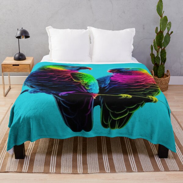 Item preview, The Colorful Duo of Tropical Love, Neon Rainbow Parrots - Pair of Parrots with Multicolored Feathers on a Black Background designed and sold by RAYBIL.