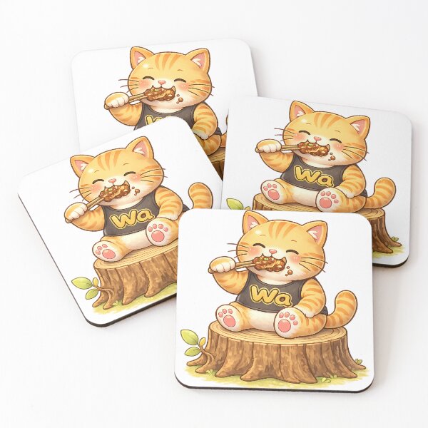 Item preview, Kawaii Orange Cat Eating Food Cute Cartoon Animal Design designed and sold by Wawa5656.