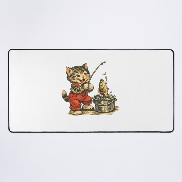 Item preview, Vintage Cat Fishing – Cute Retro Kitten with Fish designed and sold by Gbriel3.