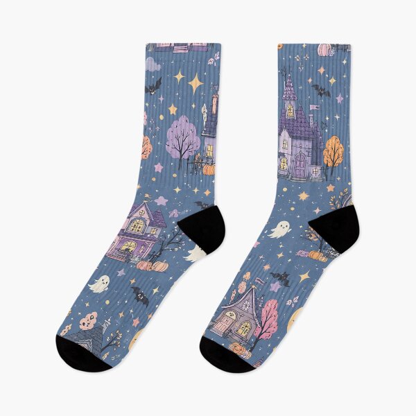 Item preview, Doodle Haunted House Crescent Moon Pattern designed and sold by Thai Vibe Studio.