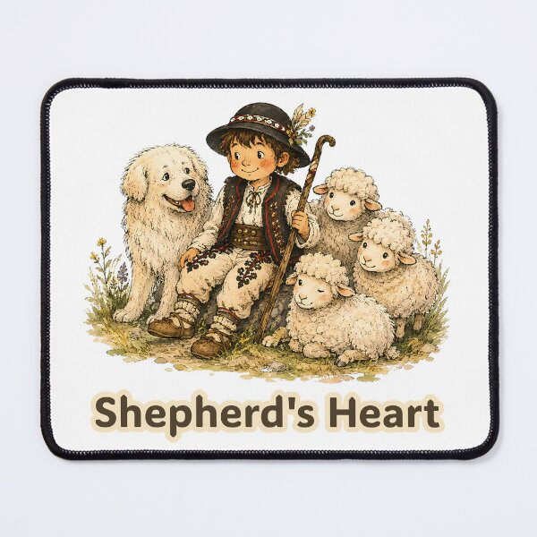 Item preview, Shepherd’s Heart – Highland Shepherd with Sheep and Herding Dog, Mountain Life Illustration designed and sold by Buli89.