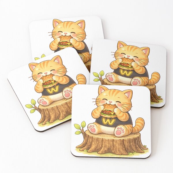 Item preview, Kawaii Orange Cat Eating a Hamburger Cute Cartoon Animal Design designed and sold by Wawa5656.