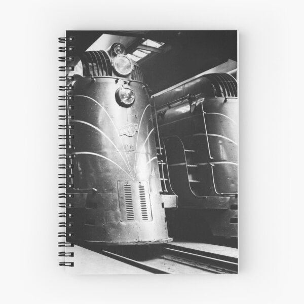 Item preview, Chicago and North Western E-4 Pacific's Streamline trains in Chicago train station black and white vintage fine art print photograph designed and sold by Astrid Arkhangelsky.
