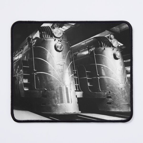 Item preview, Chicago and North Western E-4 Pacific's Streamline trains in Chicago train station black and white vintage fine art print photograph designed and sold by Astrid Arkhangelsky.