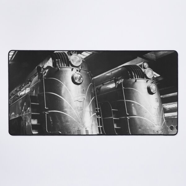 Item preview, Chicago and North Western E-4 Pacific's Streamline trains in Chicago train station black and white vintage fine art print photograph designed and sold by Astrid Arkhangelsky.