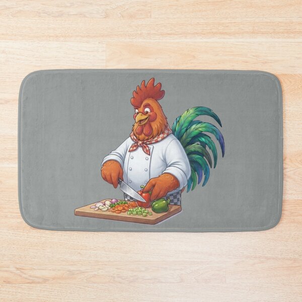 Item preview, Cute Rooster Chef Chopping Fresh Vegetables Kitchen Art designed and sold by BreezifyDesignStudio.