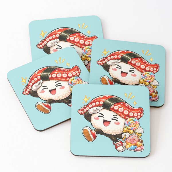 Item preview, Cheerful Tako Sushi – Cute Playful Japanese Food Character designed and sold by OddGarage.