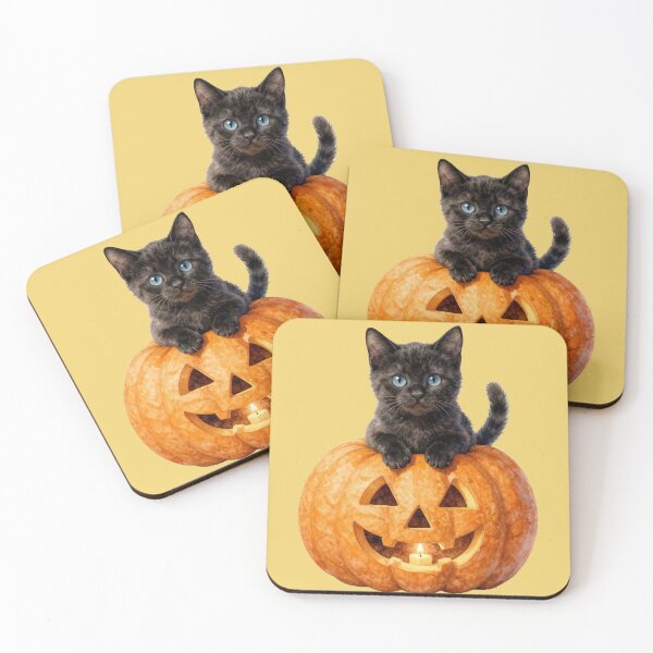 Item preview, Black watercolor puppy cat and pumpkin designed and sold by WildArtIT.