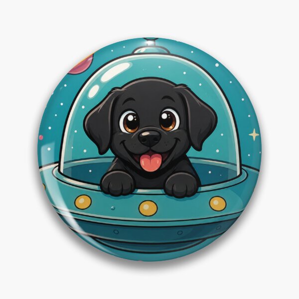 Item preview, Cosmic Lab – Black Labrador in a UFO | Space Dog Illustration designed and sold by Goodthingstree.