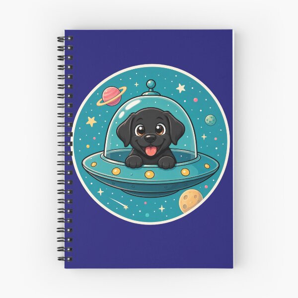 Item preview, Cosmic Lab – Black Labrador in a UFO | Space Dog Illustration designed and sold by Goodthingstree.