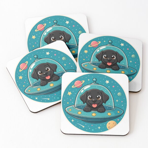 Item preview, Cosmic Lab – Black Labrador in a UFO | Space Dog Illustration designed and sold by Goodthingstree.