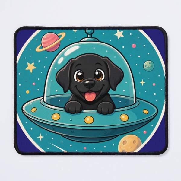 Item preview, Cosmic Lab – Black Labrador in a UFO | Space Dog Illustration designed and sold by Goodthingstree.
